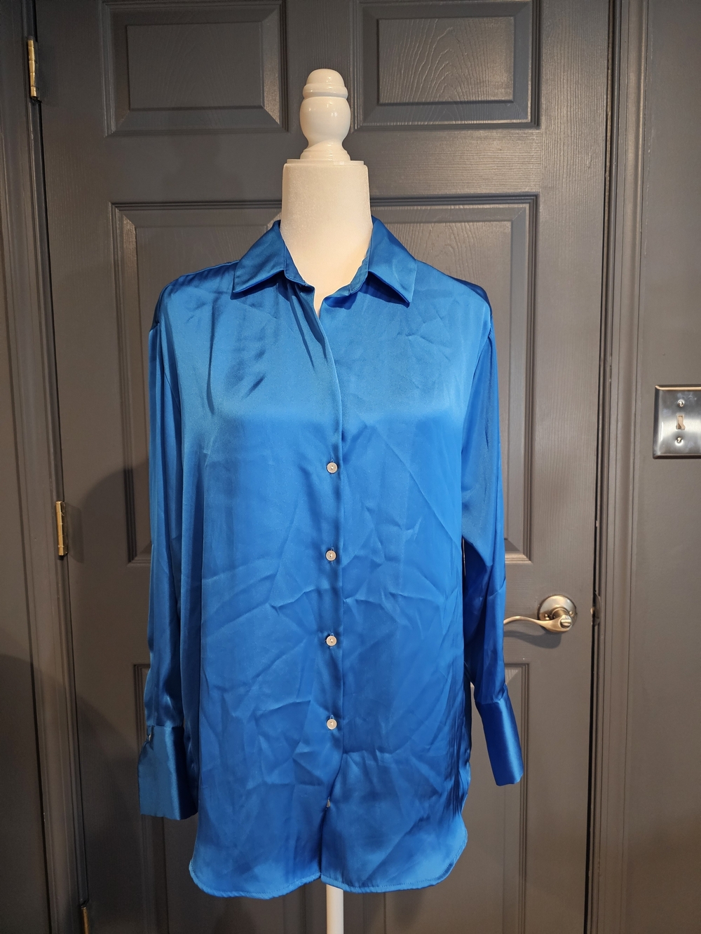 Zara Electric Blue Satin Blouse Size M